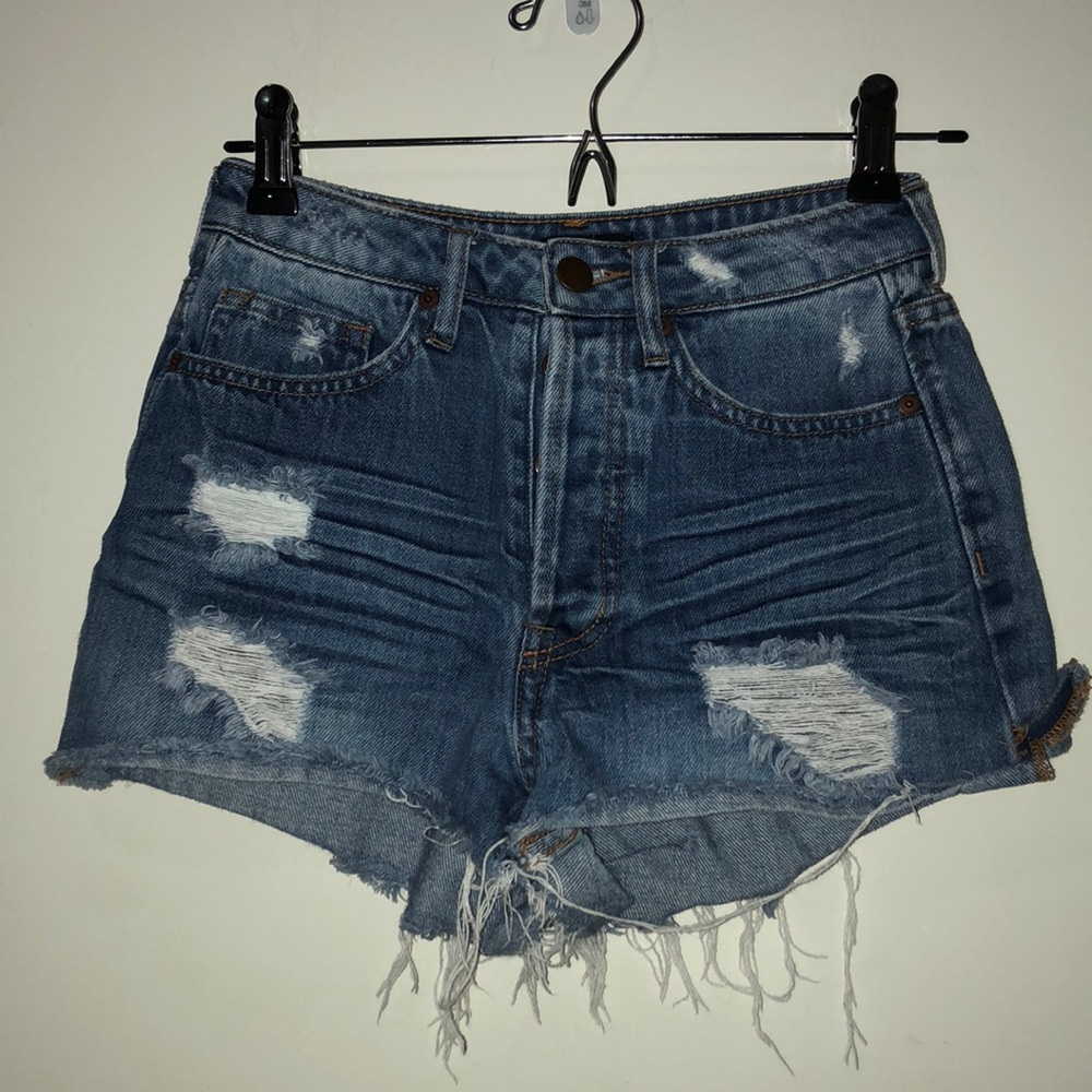 Light denim high waisted shorts